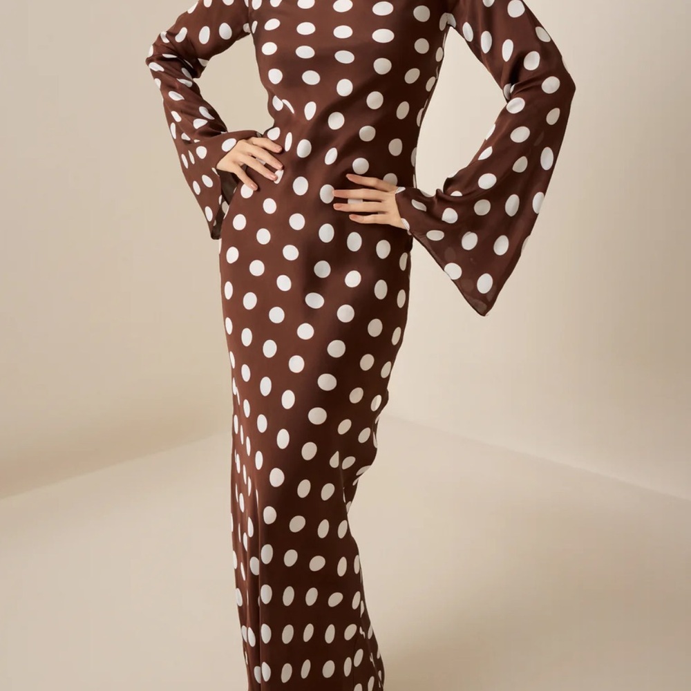 HEMANT & NANDITA Brown and White Polka Dot Dress size Small - Picture 6 of 16